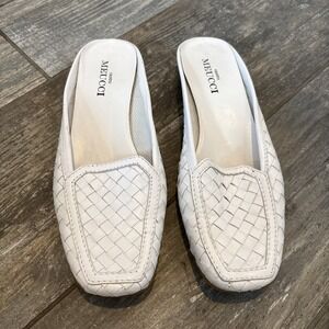 Sesto Meucci Leather Woven Mules White ~ Sz 10 ~ BV Vibes Summer